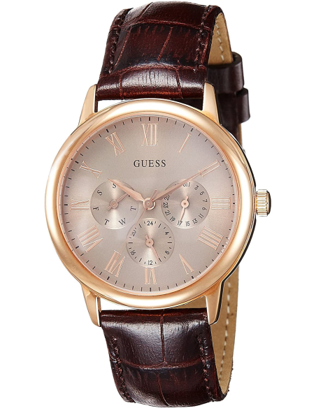 Guess Wafer Quartz Beige Dial Brown Leather Strap Watch For Men - W0496G1 Buy Now By Guess