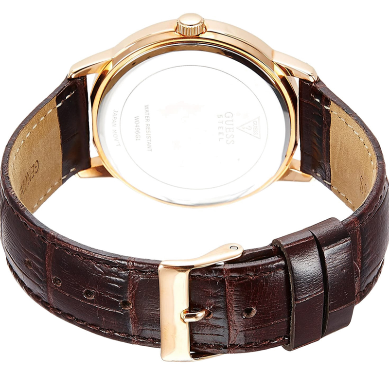 Guess Wafer Quartz Beige Dial Brown Leather Strap Watch For Men - W0496G1 Buy Now By Guess