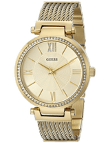 Shop Guess Soho Champagne Dial Stainless Steel Mesh Bracelet Watch For Women - W0638L2 in USA