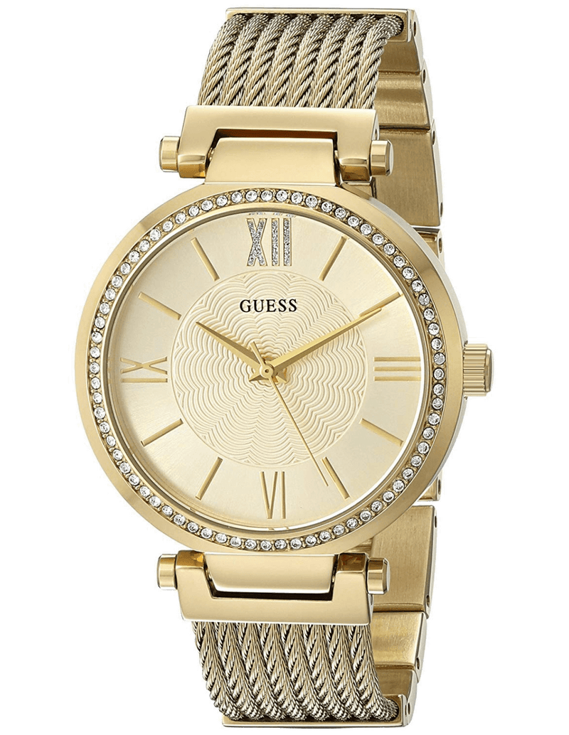 Shop Guess Soho Champagne Dial Stainless Steel Mesh Bracelet Watch For Women - W0638L2 in USA