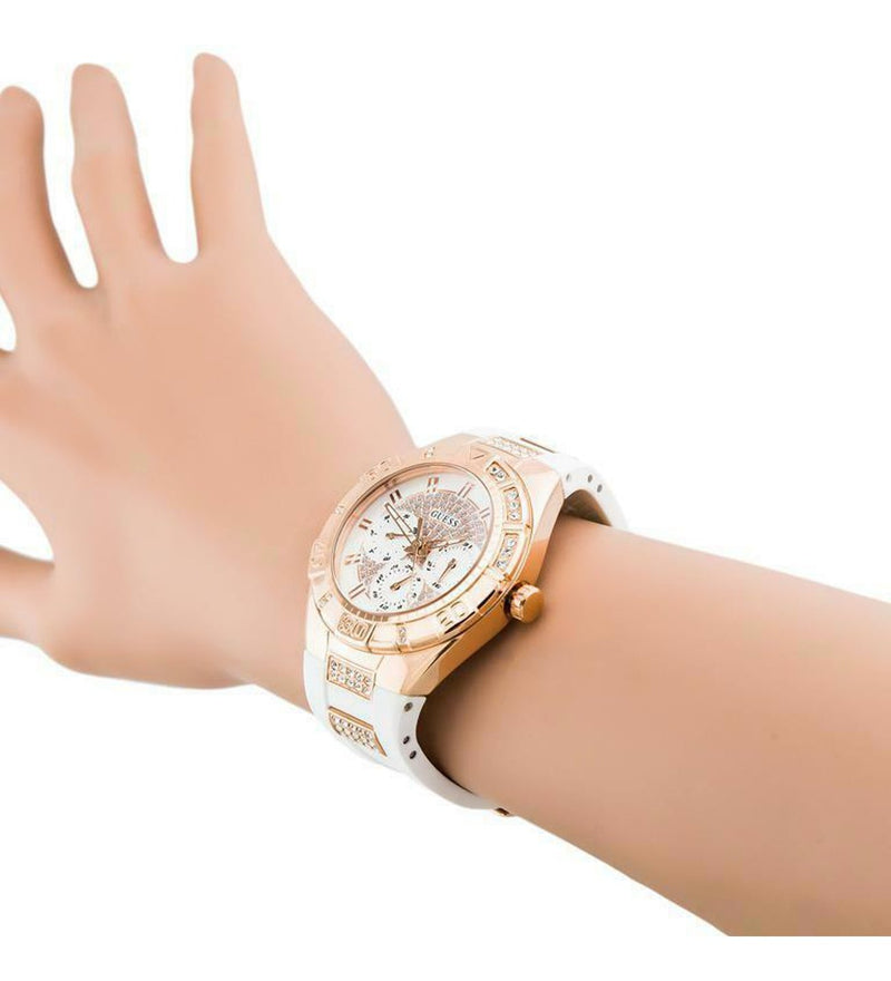 Guess Luna Diamonds White Dial White Rubber Strap Watch for Women - W0653L4 Buy Now By Guess
