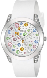 Guess Wanderlust Crystals Silver Dial White Rubber Strap Watch For Women - W1059L3 Buy Now By Guess