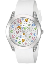 Guess Wanderlust Crystals Silver Dial White Rubber Strap Watch for Women - W1059L1 Buy Now By Guess