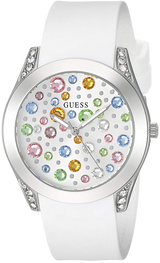 Guess Wanderlust Crystals Silver Dial White Rubber Strap Watch for Women - W1059L1 Buy Now By Guess