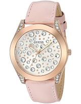 Guess Wonderlust Beige Dial Pink Leather Strap Watch for Women - W1065L1 Buy Now By Guess