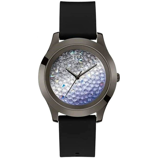 Guess Crush Crystals Silver Dial Black Rubber Strap Watch for Women - W1223L4 Buy Now By Guess