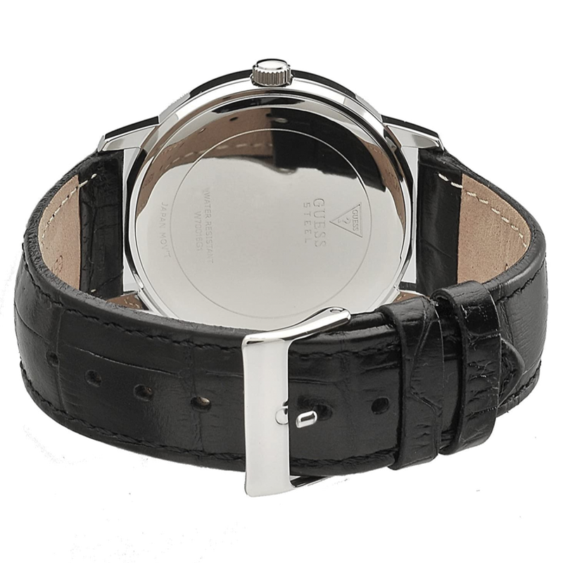 Guess Wafer Analog Black Dial Black Leather Strap Watch For Men - W70016G1 Buy Now By Guess