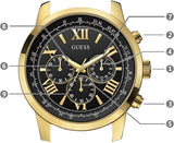 Guess Horizon Chronograph Black Dial Gold Steel Strap Watch For Men - W0379G4 Buy Now By Guess