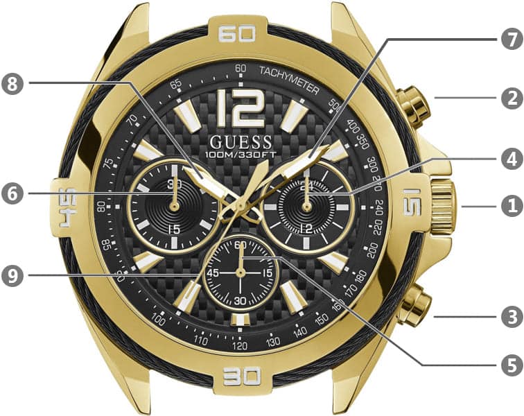 Guess Surge Chronograph Black Dial Gold Steel Strap Watch for Men - W1258G2 Buy Now By Guess