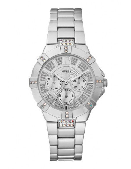 Shop Guess Vista Diamonds Silver Dial Silver Steel Strap Watch for Women - W12080L1 in USA