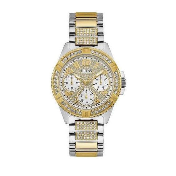 Guess Frontier Chronograph Crystals Gold Dial Two Tone Steel Strap Watch For Women - W1156L5 Buy Now By Guess