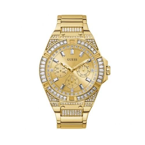 Shop Guess Zeus Diamonds Gold Dial Gold Steel Strap Watch for Men - GW0209G2 in USA