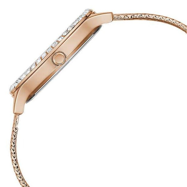 Shop Guess Soiree Diamonds Rose Gold Dial Rose Gold Mesh Bracelet Watch for Women - GW0402L3 in USA