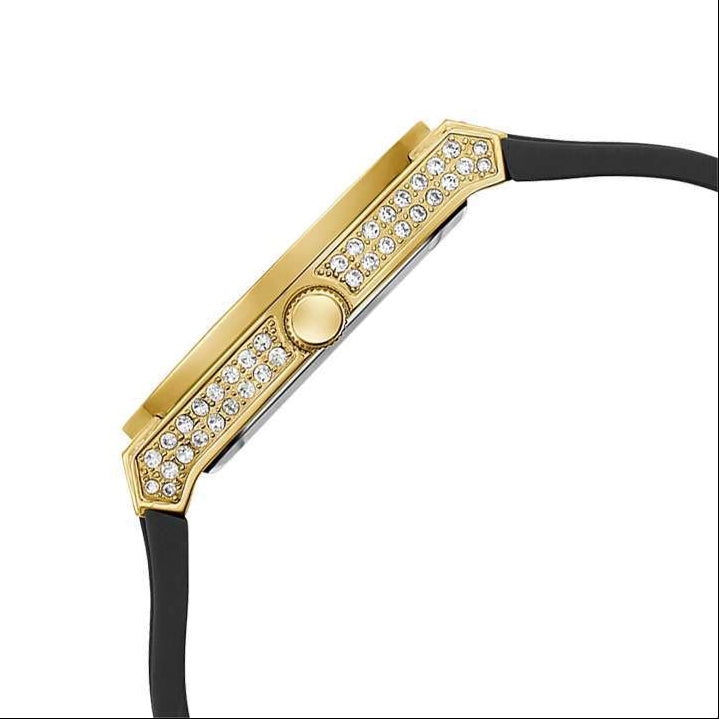 Guess Princess Crystals Gold Dial Black Silicone Strap Watch For Women - GW0439L2 Buy Now By Guess