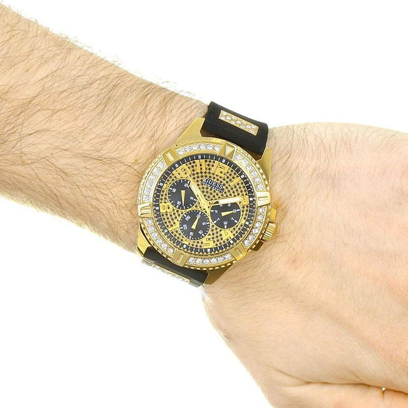 Guess Frontier Crystals Black Dial Black Silicone Strap Watch For Men - W1132G1 Buy Now By Guess
