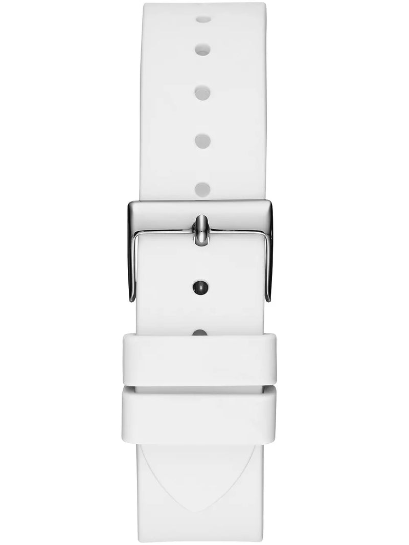 Guess Frontier Diamonds Silver Dial White Rubber Strap Watch For Women - W1160L4 Buy Now By Guess