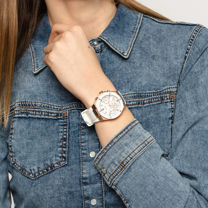 Guess Athena White Dial White Rubber Strap Watch For Women - GW0030L3 Buy Now By Guess