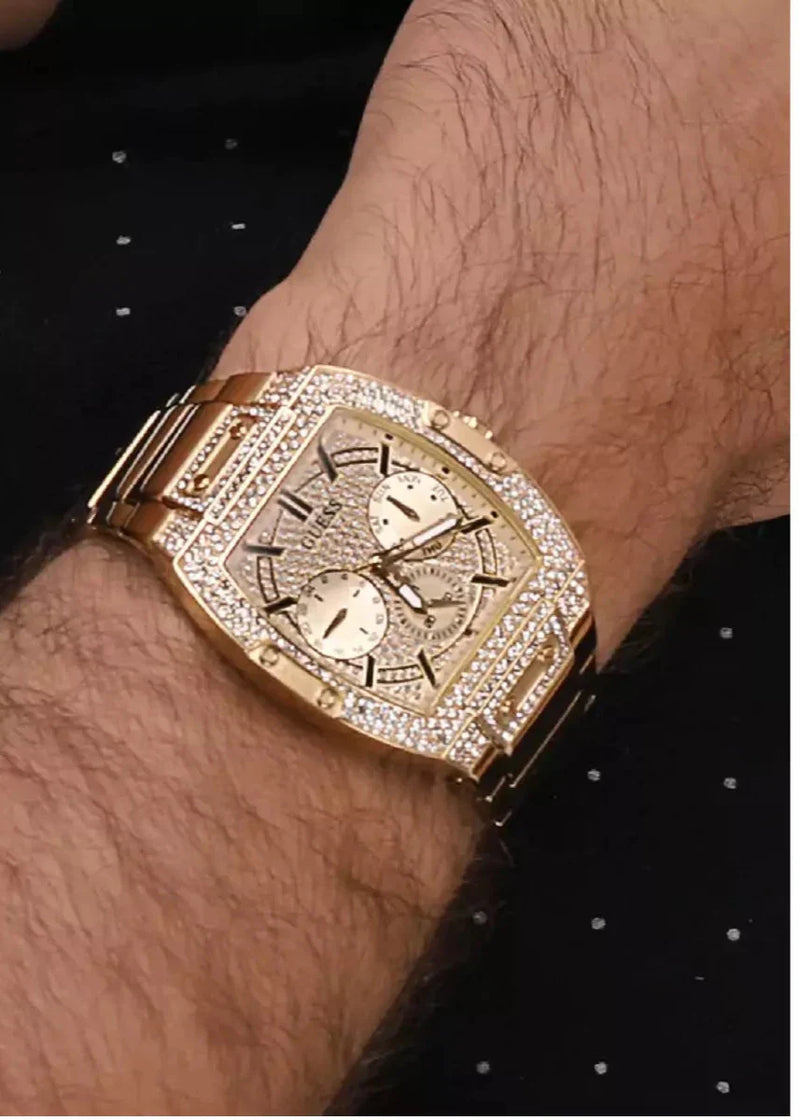 Guess Phoenix Multifunction Crystals Gold Dial Gold Steel Strap Watch For Men - GW0094G2 Buy Now By Guess