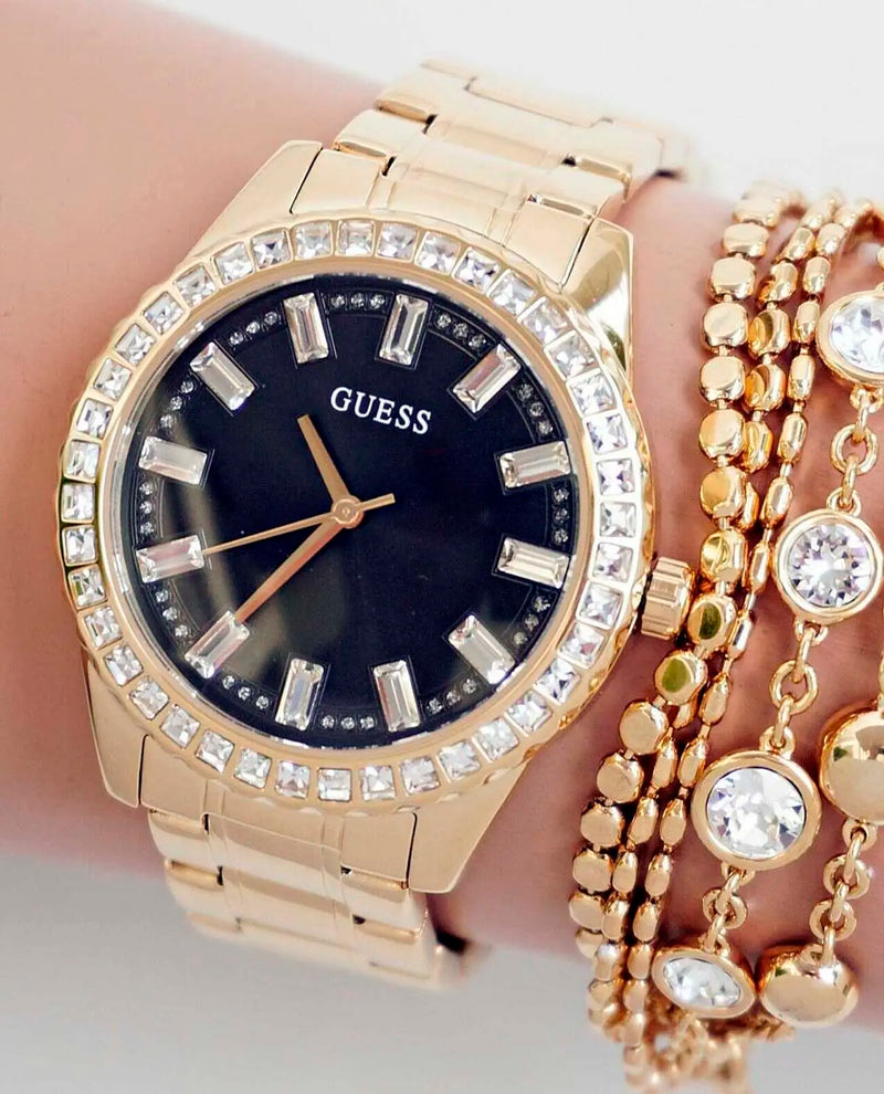 Guess Sparkler Diamonds Black Dial Gold Steel Strap Watch for Women - GW0111L2 Buy Now By Guess