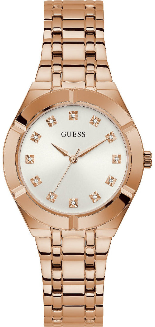 Shop Guess Crystalline Diamonds Silver Dial Rose Gold Steel Strap Watch for Women - GW0114L3 in USA