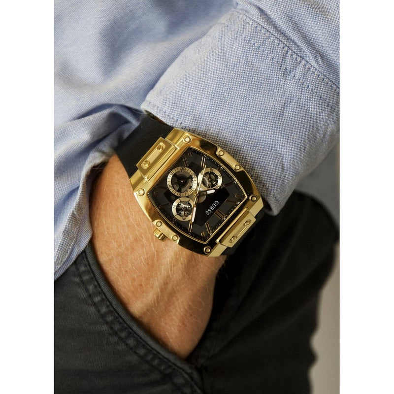 Guess Phoenix Multifunction Black Dial Black Leather Strap Watch for Men - GW0202G1 Buy Now By Guess