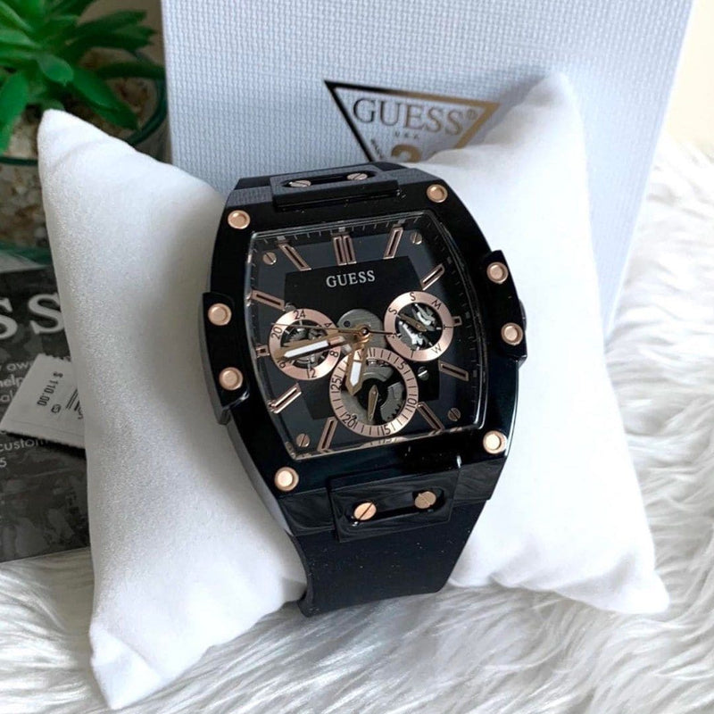 Guess Phoenix Multifunction Black Dial Black Silicone Strap Watch For Men - GW0203G8 Buy Now By Guess