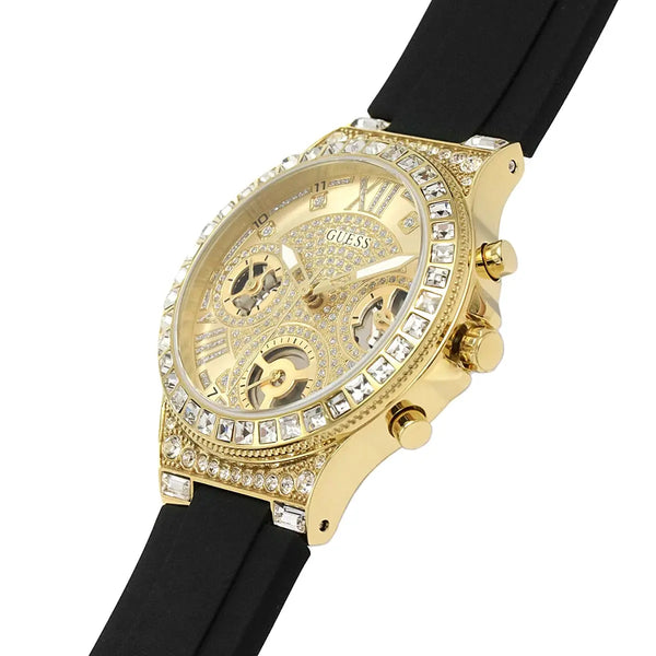 Guess Moonlight Crystals Silver Dial Black Silicone Strap Watch For Women - GW0257L1 Buy Now By Guess