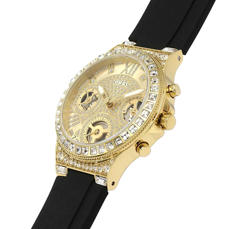 Guess Moonlight Crystals Silver Dial Black Silicone Strap Watch For Women - GW0257L1 Buy Now By Guess