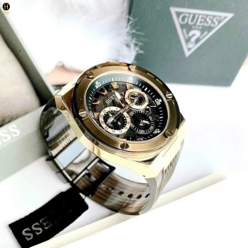 Shop Guess Poseidon Chronograph Black Dial Black Silicone Strap Watch For Men - GW0425G1 in USA