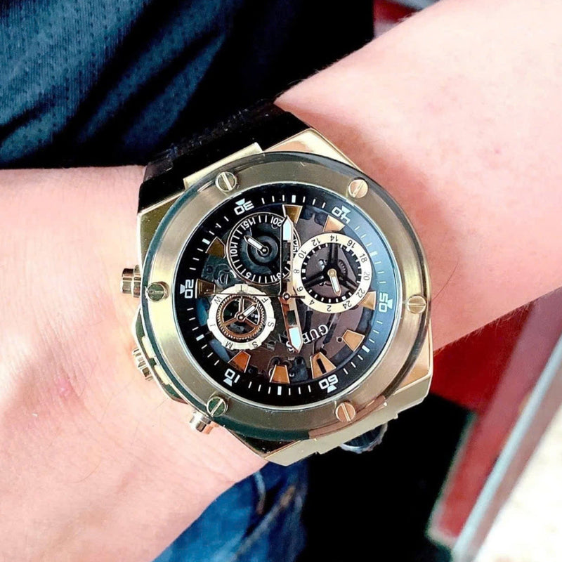 Shop Guess Poseidon Chronograph Black Dial Black Silicone Strap Watch For Men - GW0425G1 in USA