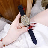 Guess Princess Crystals Gold Dial Black Silicone Strap Watch For Women - GW0439L2