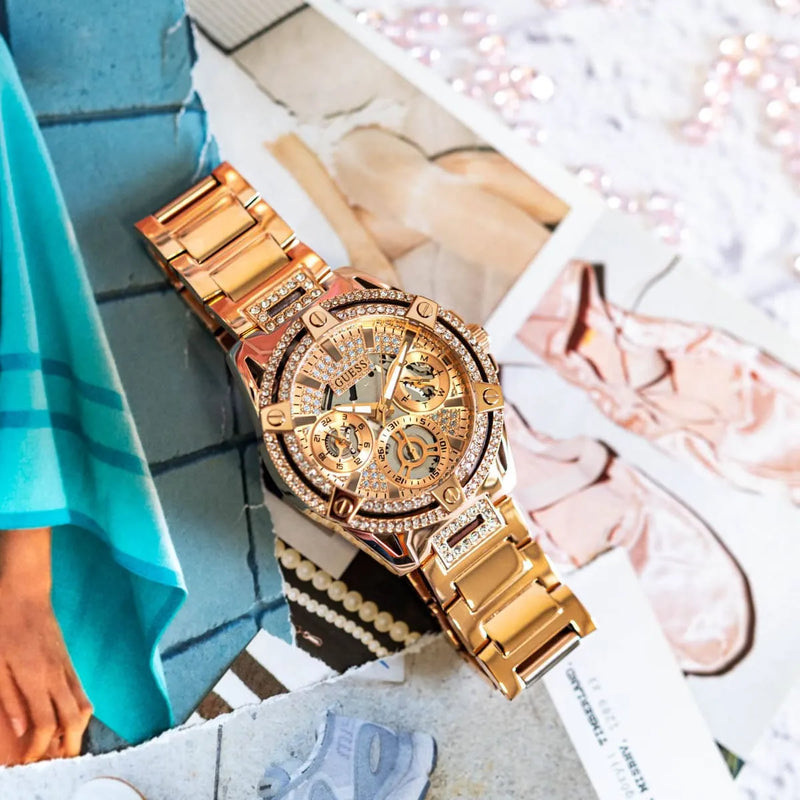 Guess Queen Multifunction Rose Gold Dial Rose Gold Steel Strap Watch For Women - GW0464L3 Buy Now By Guess