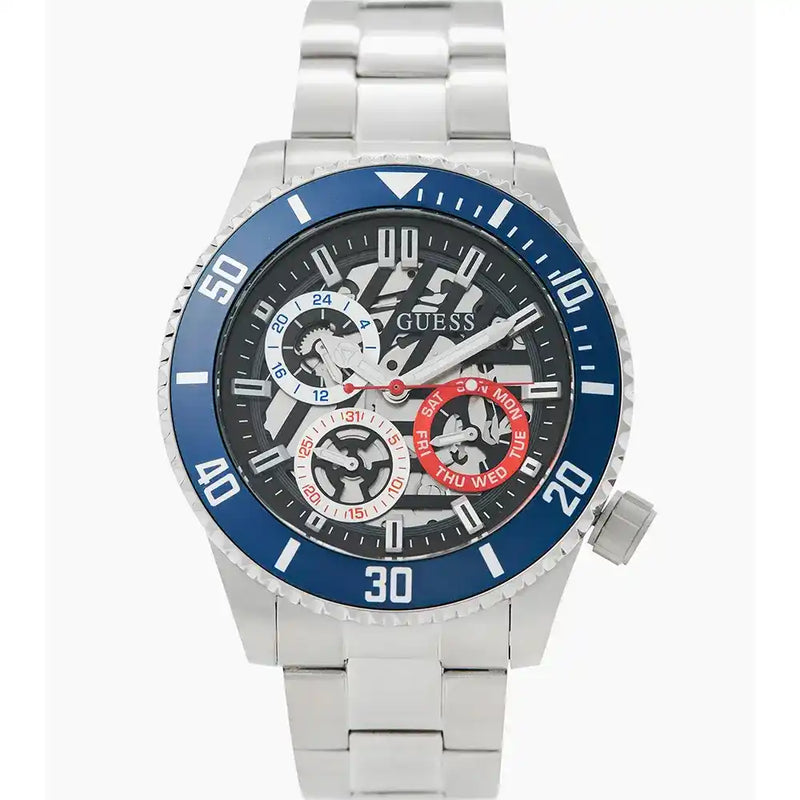 Guess Axle Multifunction Black Dial Silver Steel Strap Watch For Men - GW0488G1 Buy Now By Guess