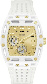 Guess Phoenix Analog Gold Dial White Silicone Strap Watch For Men - GW0499G5 Buy Now By Guess