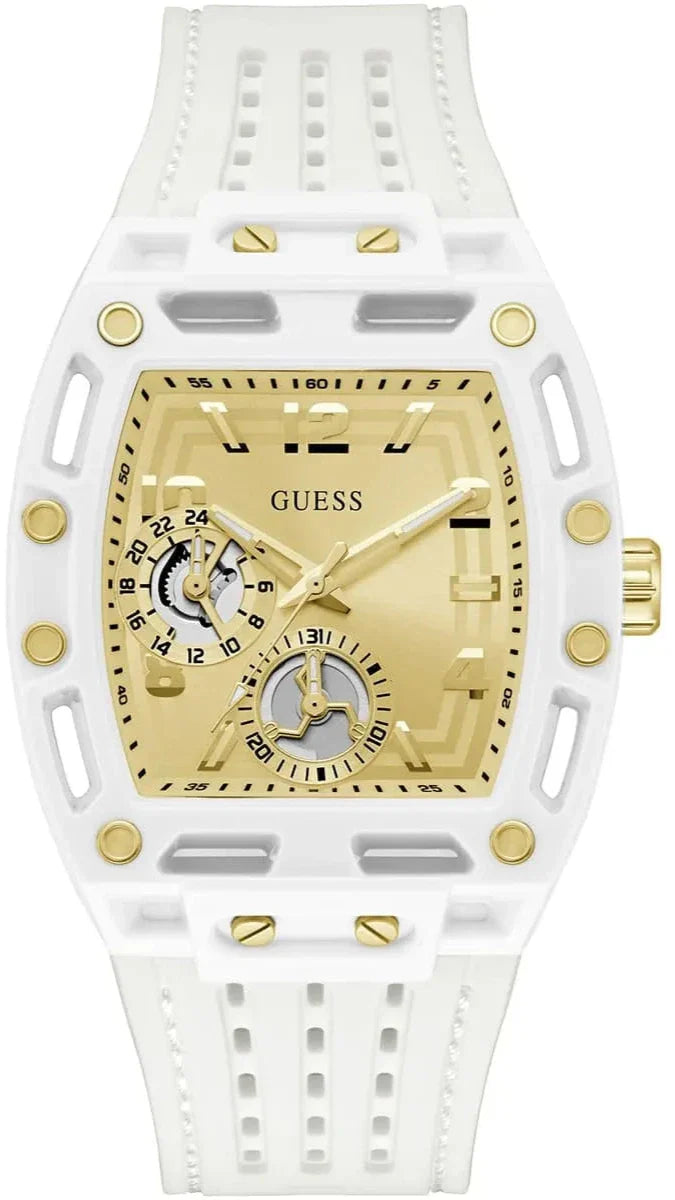 Guess Phoenix Analog Gold Dial White Silicone Strap Watch For Men - GW0499G5 Buy Now By Guess