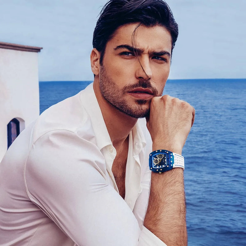 Guess Phoenix Multifunction Blue Dial White Rubber Strap Watch for Men - GW0499G6 Buy Now By Guess