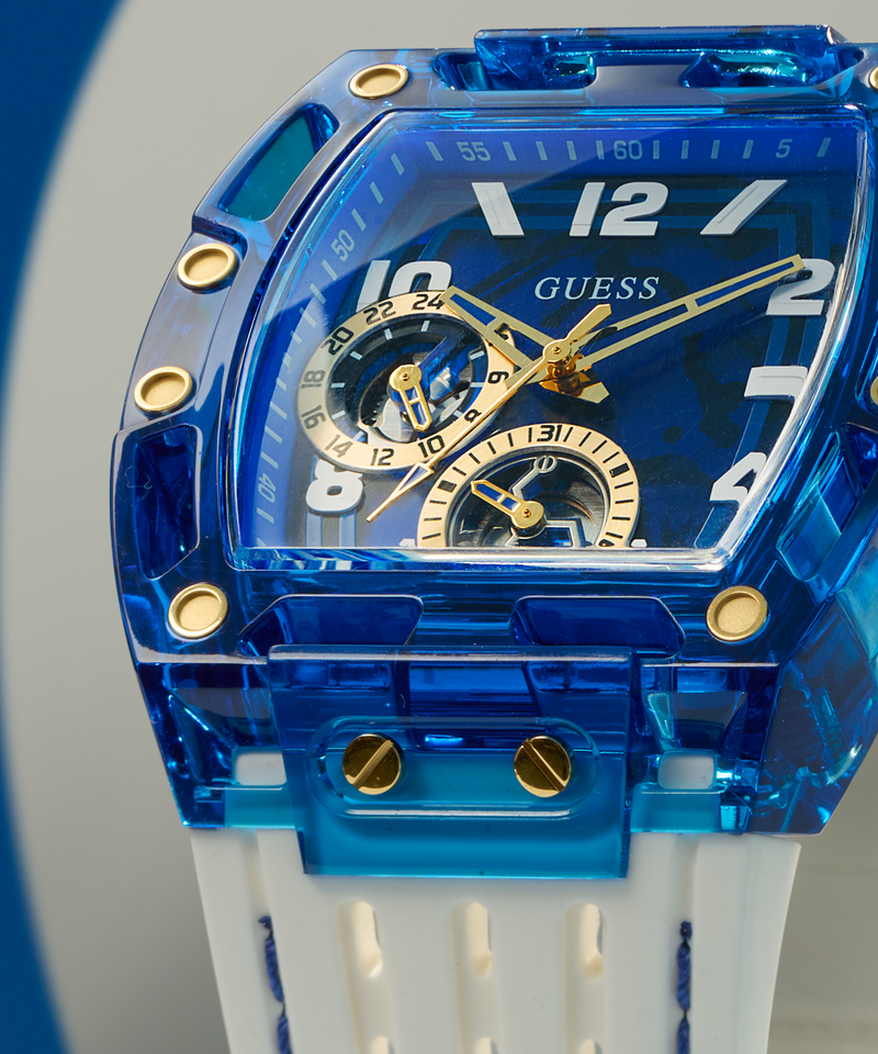 Guess Phoenix Multifunction Blue Dial White Rubber Strap Watch for Men - GW0499G6 Buy Now By Guess