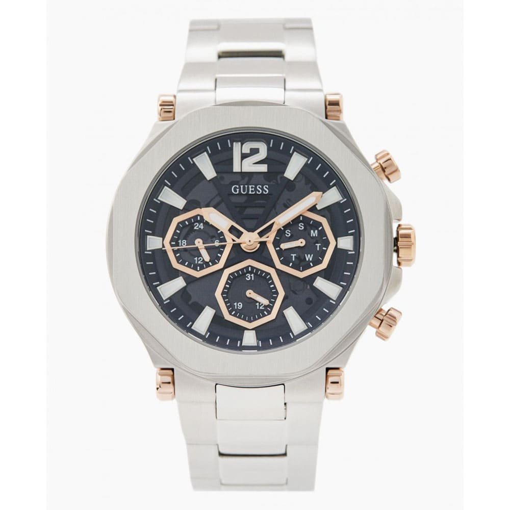 Guess Edge Chronograph Black Dial Silver Steel Strap Watch For Men - GW0539G1
