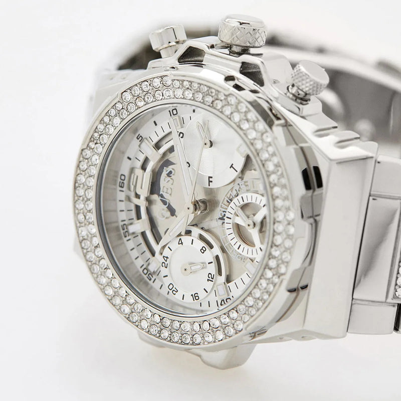 Guess Fusion Chronograph Crystals Silver Dial Silver Steel Strap Watch For Women - GW0552L1 Buy Now By Guess