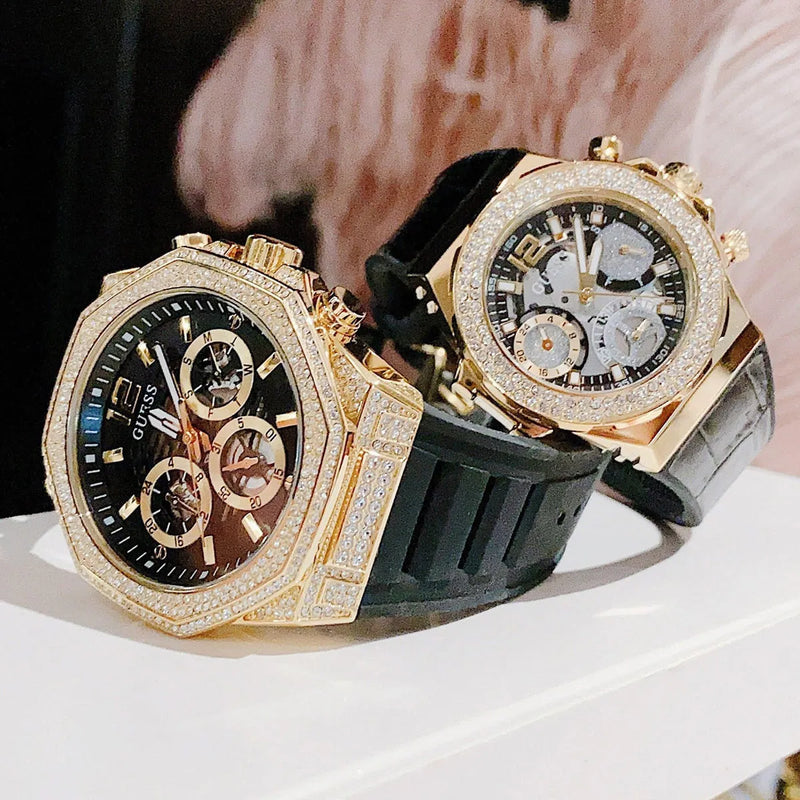 Guess Fusion Chronograph Black Dial Black Leather Strap Watch For Women - GW0553L4 Buy Now By Guess