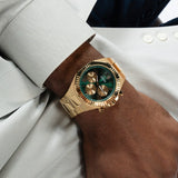 Guess Equity Analog Green Dial Gold Steel Strap Watch For Men - GW0703G2 Buy Now By Guess
