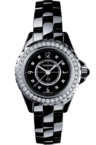 Chanel J12 Diamonds Ceramic Black Dial Black Steel Strap Watch for Women - J12 H2571