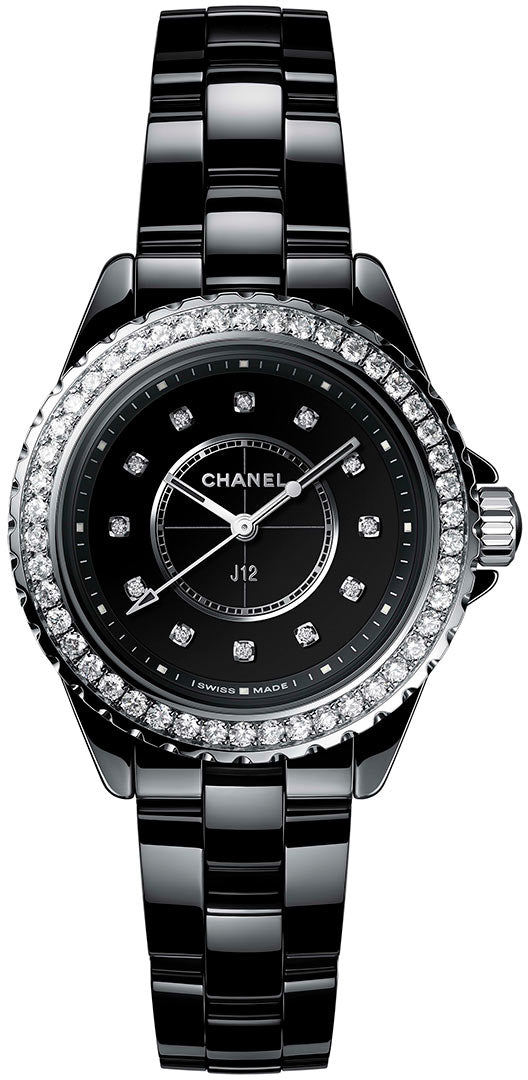 Chanel J12 Quartz Diamond Black Dial Black Steel Strap Watch for Women - J12 H6419