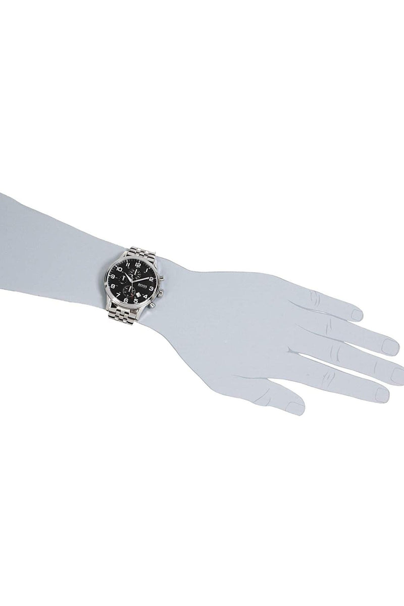 Hugo Boss Aeroliner Chronograph Quartz Black Dial Silver Steel Strap Watch For Men - HB1512446 Buy Now By Hugo Boss