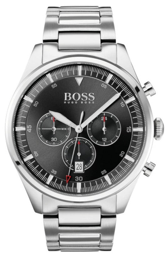 Shop Hugo Boss Pioneer Black Dial Silver Steel Strap Watch for Men - 1513712 in USA