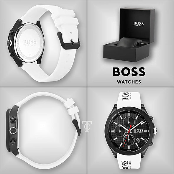 Shop Hugo Boss Velocity Black Dial White Rubber Strap Watch for Men - 1513718 in USA