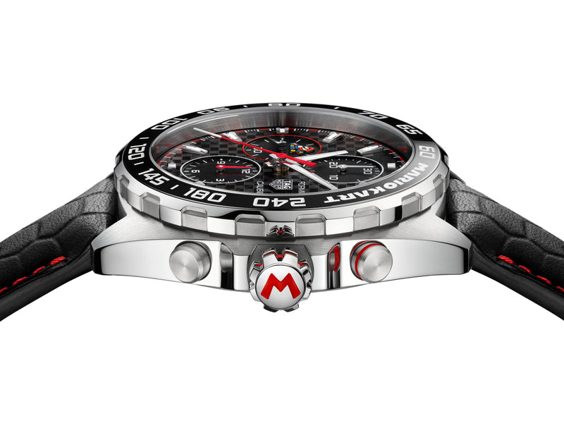 Shop Tag Heuer Formula 1 Mario Kart Chronograph Tourbillion Black Dial Black Leather Strap Watch for Men - CAZ5080.FC6517 in USA