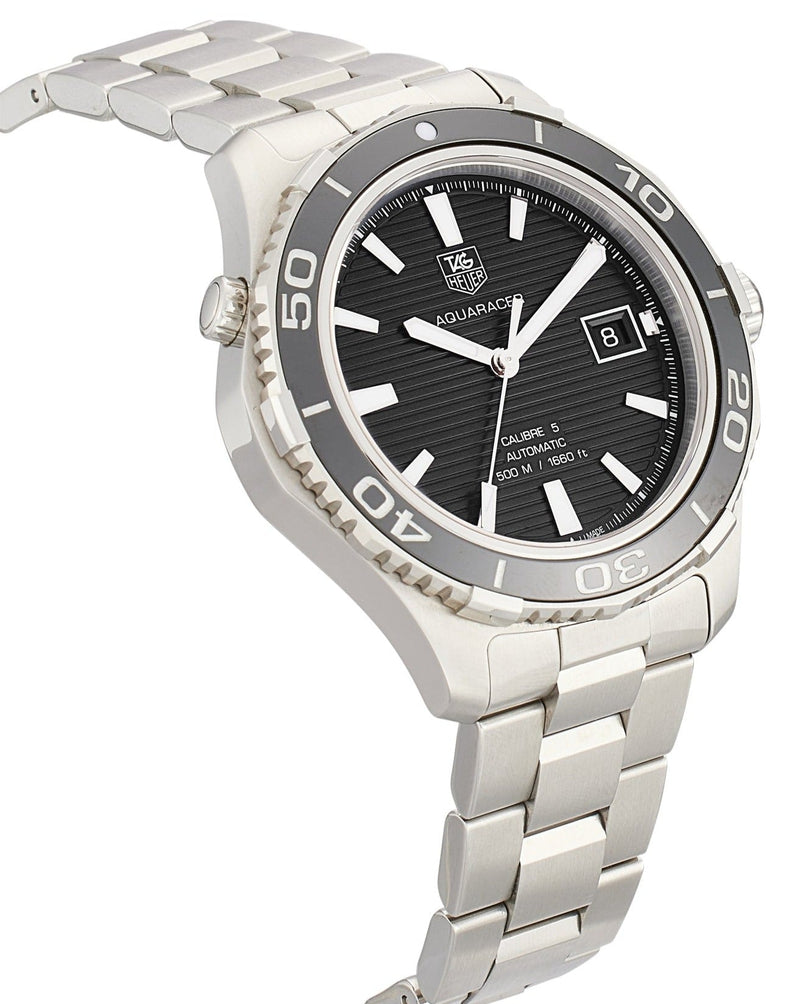 Shop Tag Heuer Aquaracer Caliber 5 Automatic Black Dial Silver Steel Strap Watch for Men - WAK2110.BA0830 in USA