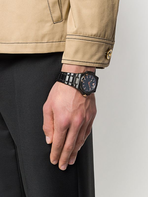 Versace Chain Reaction Quartz Black Dial Black Steel Strap Watch for Men - VEDY00719 Buy Now By Versace