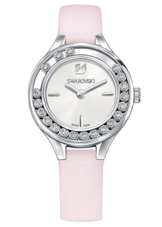 Shop Swarovski Lovely Crystals Silver Dial Pink Leather Strap Watch for Women - 5261493 in USA